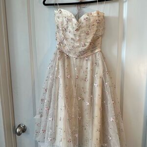 Adrianna/Adrianna Papell Champagne Chiffon Floral Sweetheart Neckline Fit &Flare